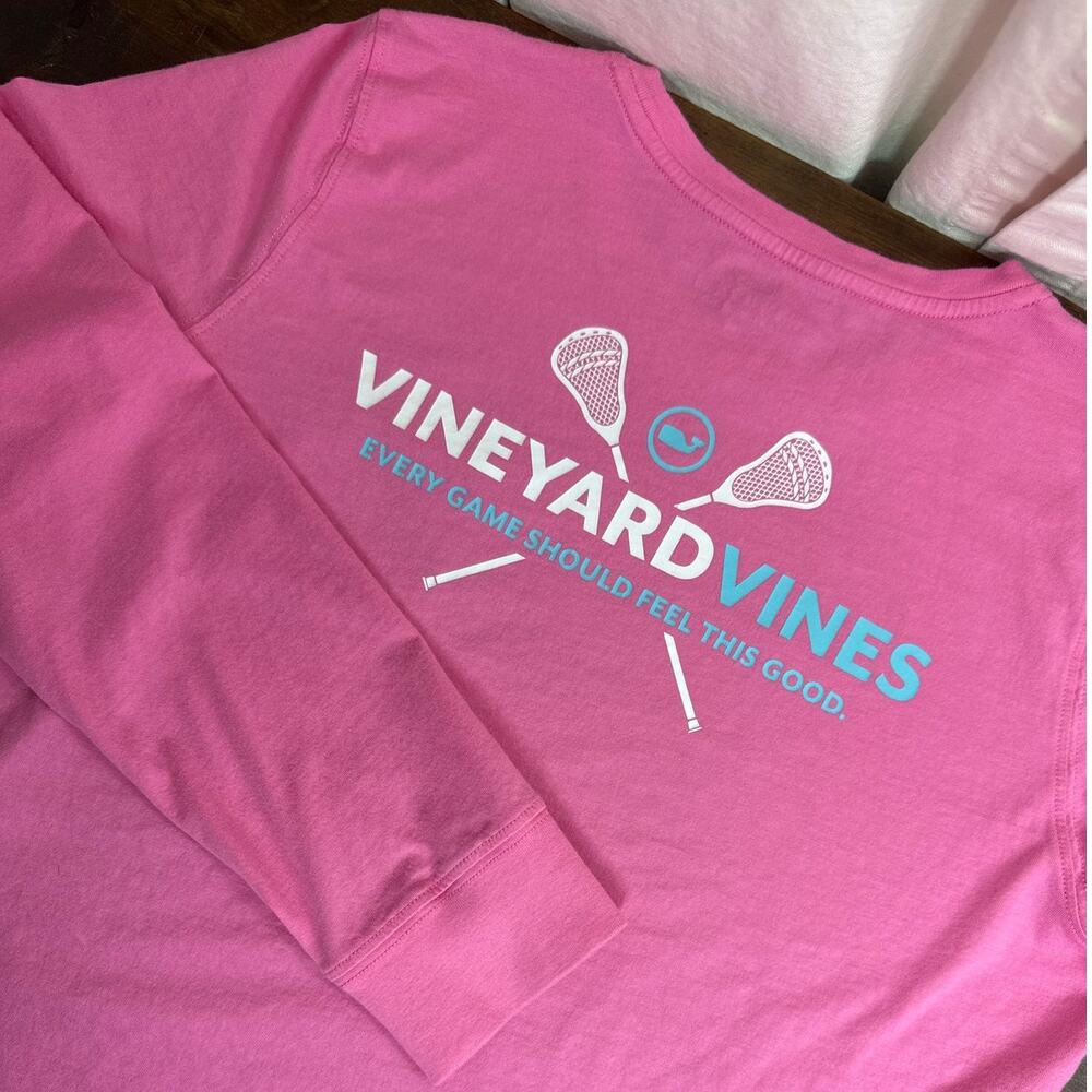 Vineyard Vines Pink Lacrosse Logo Graphic Long Sleeve Pocket T-Shirt Women's Med